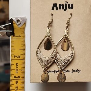 Anju Handcrafted Gold and Brown Teardrop Earrings